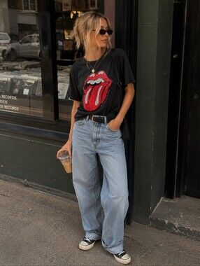 Zara Rolling Stones Studded Graphic Tee Rock Band Y2K Grunge Medium